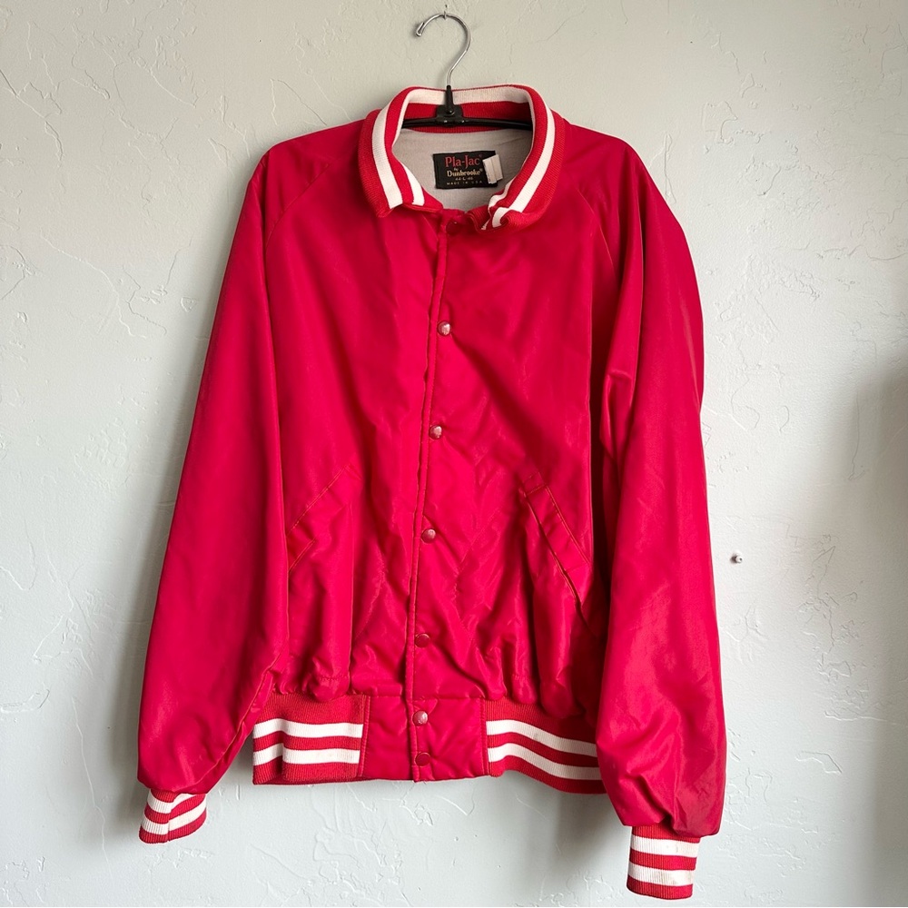 Dunbrooke Pla-Jac Men’s Vintage Red White‎ Nylon Varsity Jacket Size Large